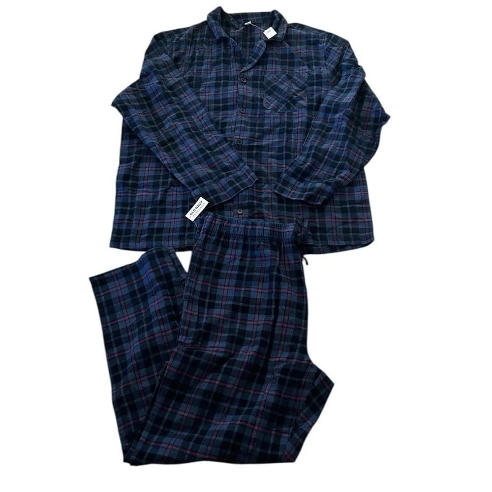 Old Navy Two Piece Pajama Sleepwear, Blue/Red Flannel, Size XXL, NWT